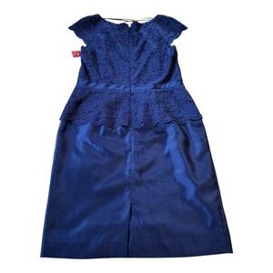 Alex Evenings Petite Blue Lace Peplum Midi‎ Dress Party Cocktail Formal